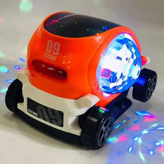 360° Rotating Musical Car – Flashing Light & Music Toy with Bump-and-Go Action (Multicolor)
