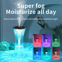 Crystal Glass Touch Night Light Air Humidifier – Rose 3D Diamond LED Table Lamp
