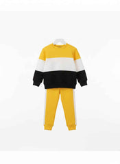 Yellow & Black Panel Tracksuit for Kids | Cotton Fleece Outfit