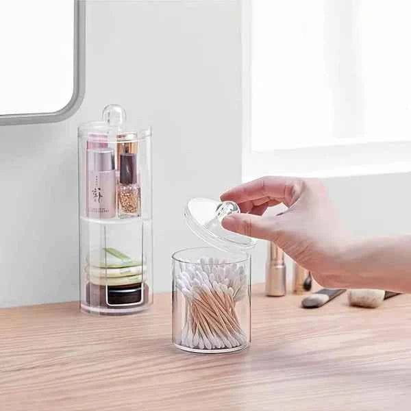2-in-1 Transparent Acrylic Cotton Pad Holder – Upper & Lower Stackable Storage Box