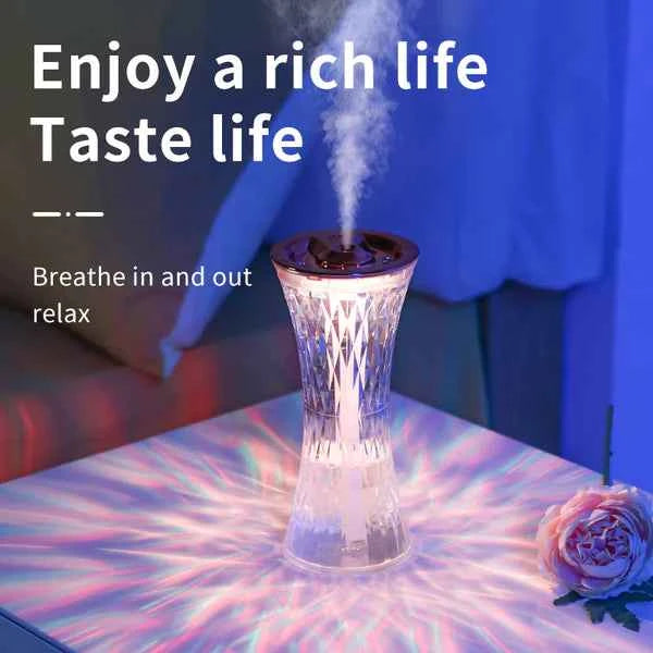 Crystal Glass Touch Night Light Air Humidifier – Rose 3D Diamond LED Table Lamp