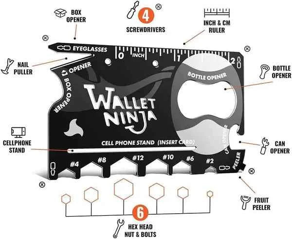 18-in-1 Credit Card Multi-Tool – EDC Survival Gear, Bottle Opener, Camping Tool (Black)