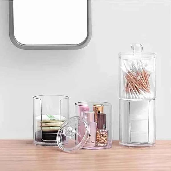 2-in-1 Transparent Acrylic Cotton Pad Holder – Upper & Lower Stackable Storage Box