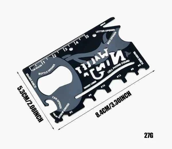 18-in-1 Credit Card Multi-Tool – EDC Survival Gear, Bottle Opener, Camping Tool (Black)