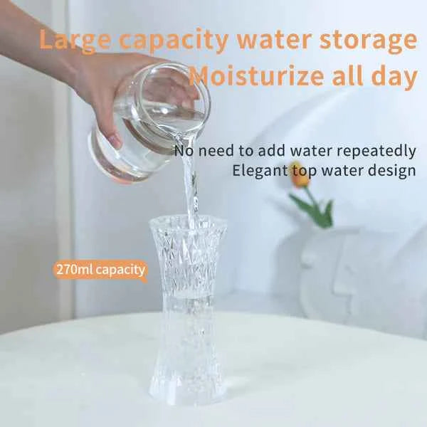 Crystal Glass Touch Night Light Air Humidifier – Rose 3D Diamond LED Table Lamp