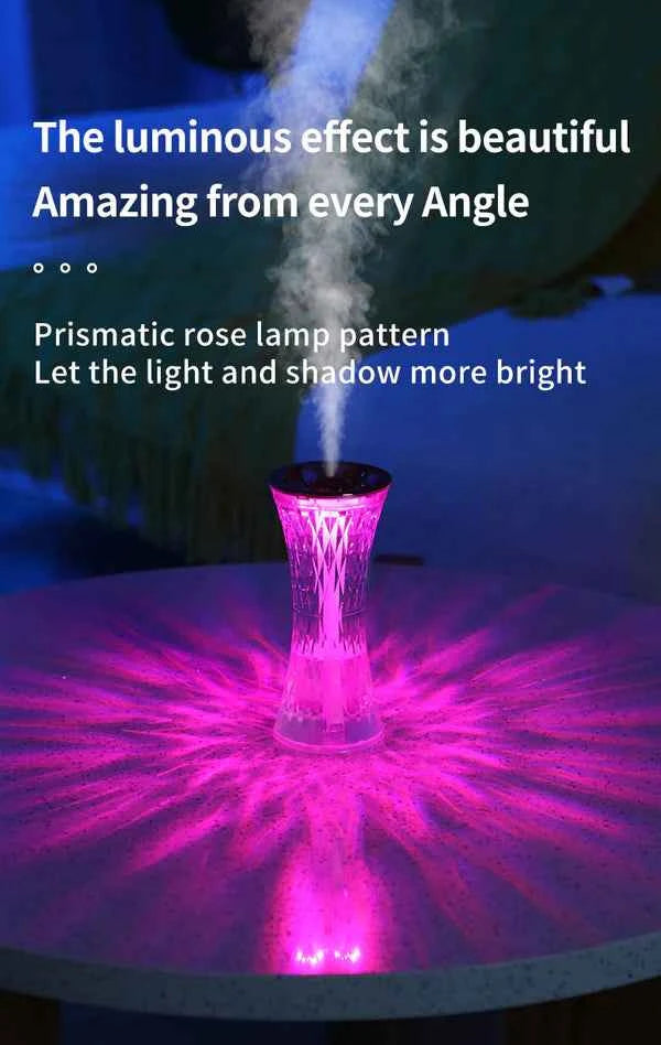 Crystal Glass Touch Night Light Air Humidifier – Rose 3D Diamond LED Table Lamp