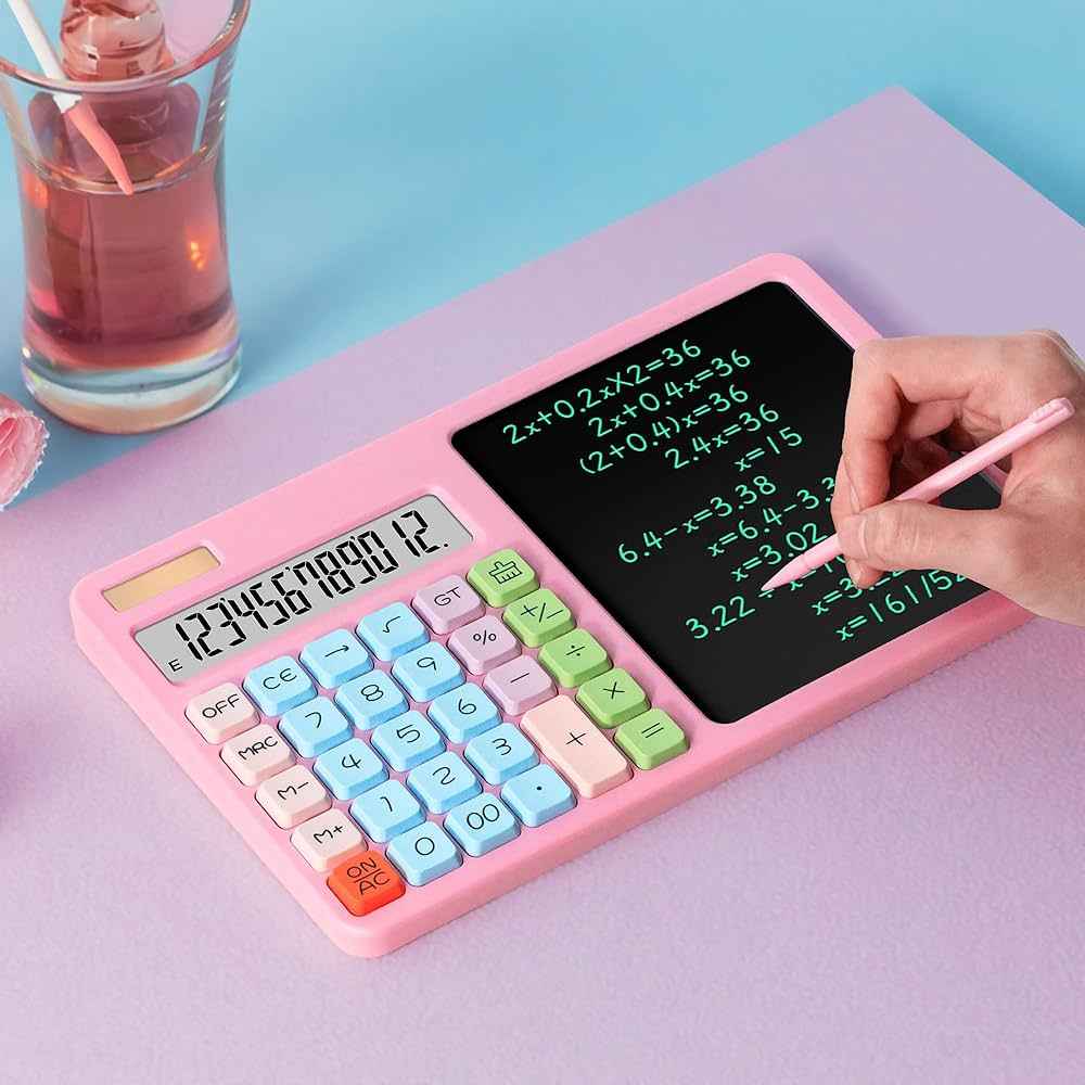 E8BA 12-Digit Solar Calculator with LCD Writing Board