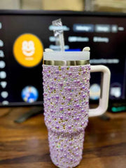 Luxury 40 Oz Stainless Steel Tumbler with Straw – Personalized Sparkle Cup