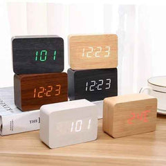 LED Wooden Digital Clock with Voice Control Display – Modern Home & Office Decor
