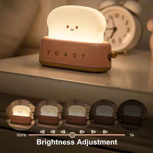 Cute Toast Night Light with Adjustable Brightness