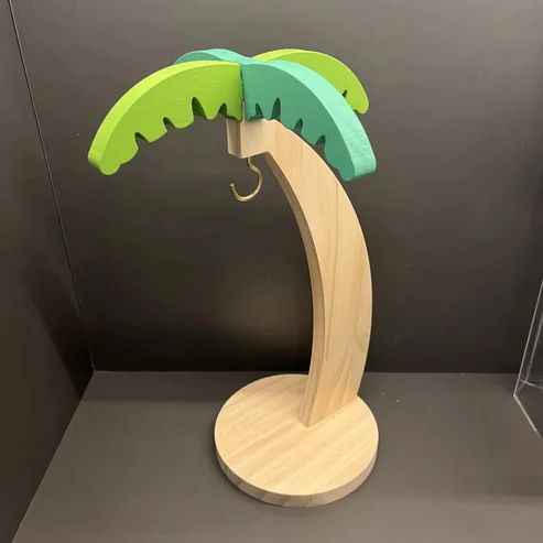 Wooden Banana Tree Rack with Hooks & Fruit Shelf