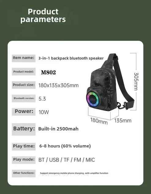 Outdoor Backpack Bluetooth Speaker Waterproof Bag