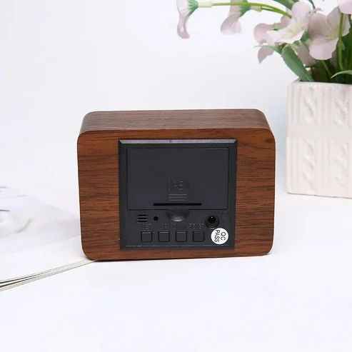 LED Wooden Digital Clock with Voice Control Display – Modern Home & Office Decor