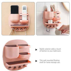 Wall Mounted Bathroom Organizer Shelf – Floating Storage Rack with Hooks