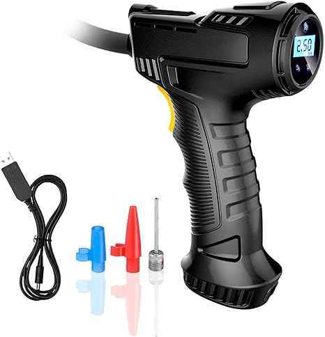 Tyre Inflator,Portable Air Compressor,Digital Pressure Gauge LED Light for Car Tires,Bicycle, Bike,Motorcycle,Balls (USB Charging)