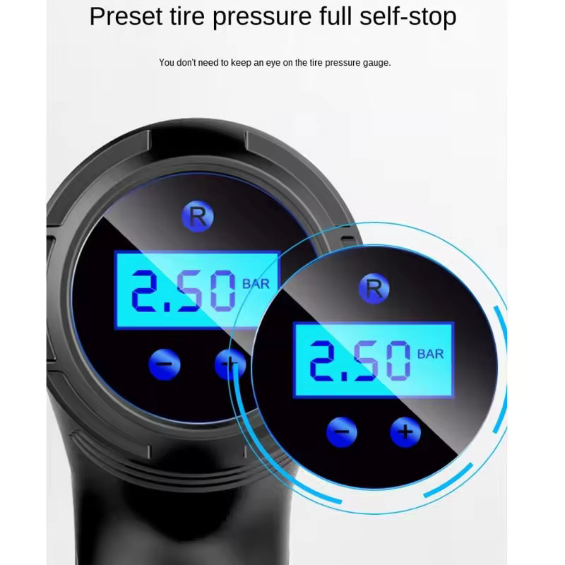Tyre Inflator,Portable Air Compressor,Digital Pressure Gauge LED Light for Car Tires,Bicycle, Bike,Motorcycle,Balls (USB Charging)