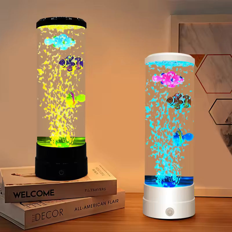 LED Desktop Fish Tank Lamp – Bubble Light Aquarium with Moving Toy Fish