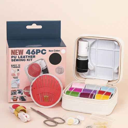 46-Piece PU Leather Sewing Kit – Portable Stitching Set for Travel & Home Use