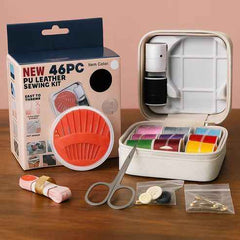 46-Piece PU Leather Sewing Kit – Portable Stitching Set for Travel & Home Use