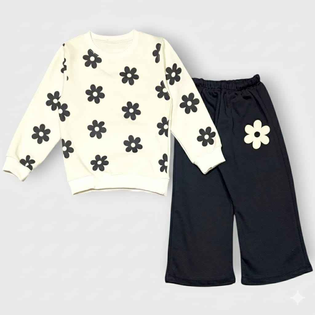 Girls Flower Print Tracksuits | Premium Cotton Fleece Outfit