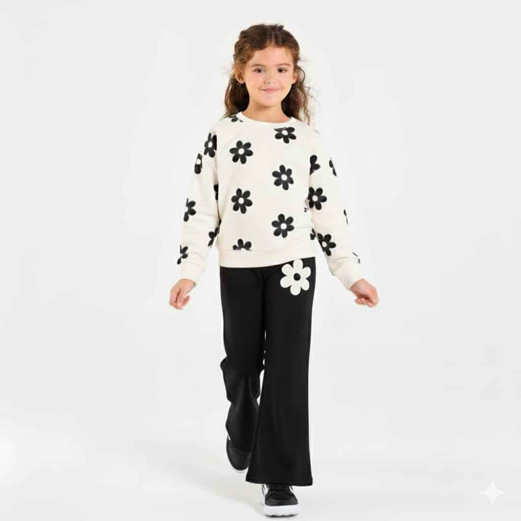 Girls Flower Print Tracksuits | Premium Cotton Fleece Outfit
