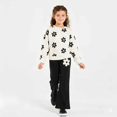 Girls Flower Print Tracksuits | Premium Cotton Fleece Outfit