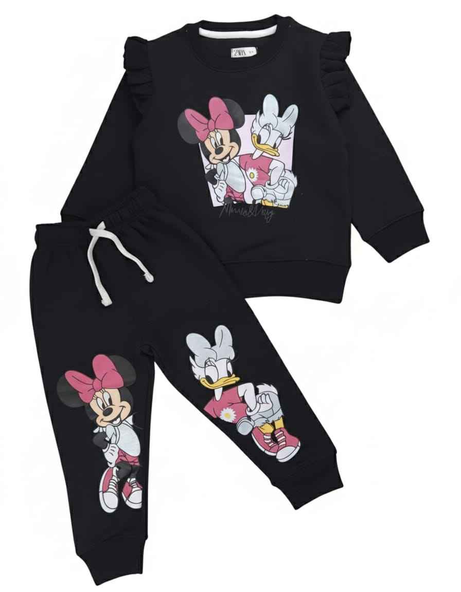 Minnie & Daisy Girls Ruffle Shoulder Tracksuits | Soft Cotton Fleece