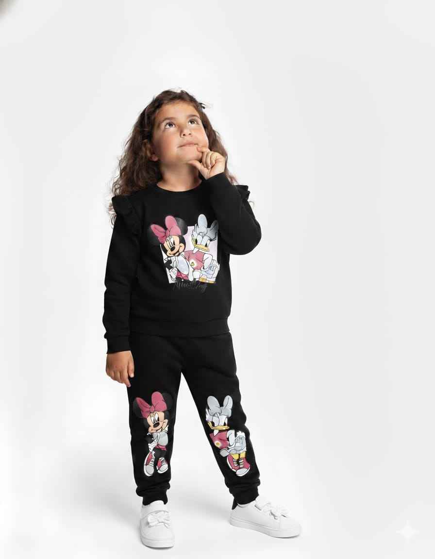 Minnie & Daisy Girls Ruffle Shoulder Tracksuits | Soft Cotton Fleece