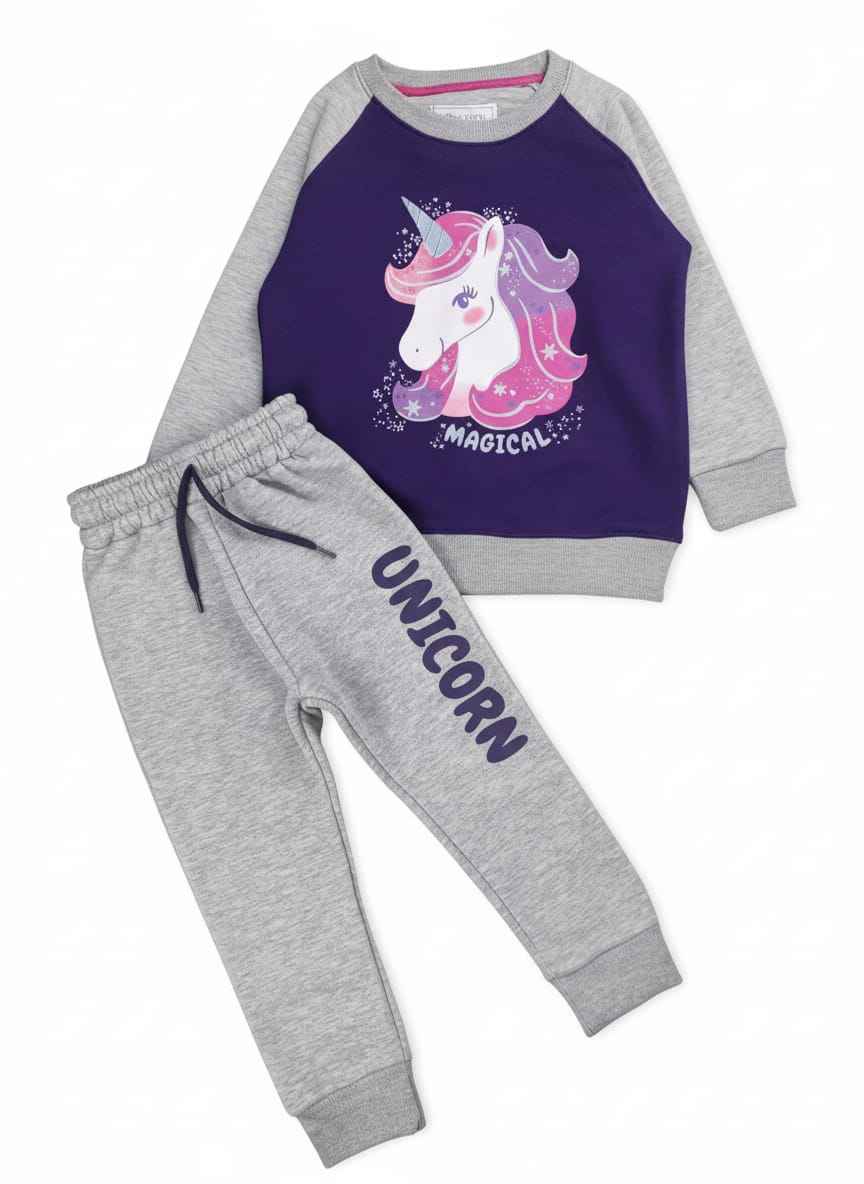 Unicorn Tracksuits for Girls | Glitter Print Cotton Fleece