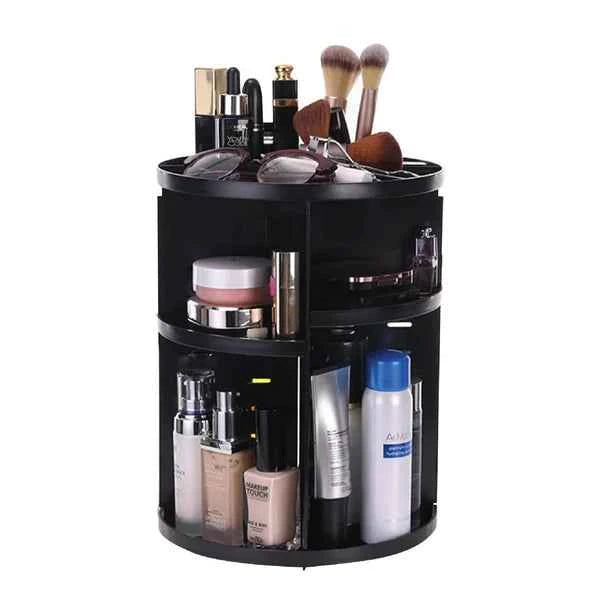 Black Makeup Storage Rack – 360° Rotating Beauty Organizer