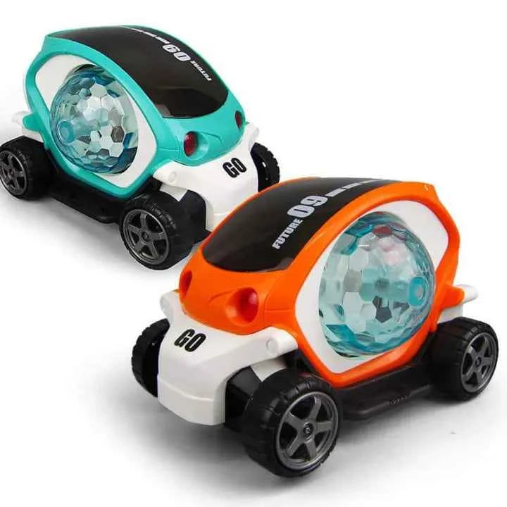 360° Rotating Musical Car – Flashing Light & Music Toy with Bump-and-Go Action (Multicolor)