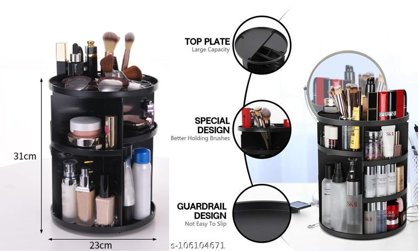 Black Makeup Storage Rack – 360° Rotating Beauty Organizer