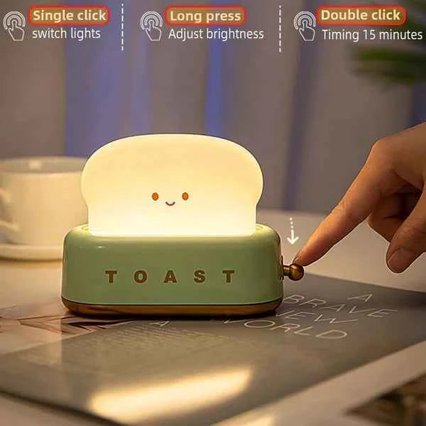 Cute Toast Night Light – Adjustable Brightness Bedside & Kids Room Lamp